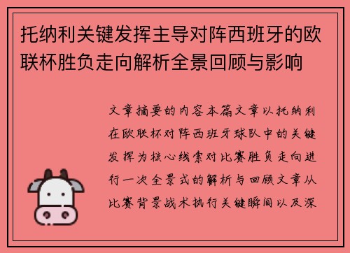 托纳利关键发挥主导对阵西班牙的欧联杯胜负走向解析全景回顾与影响